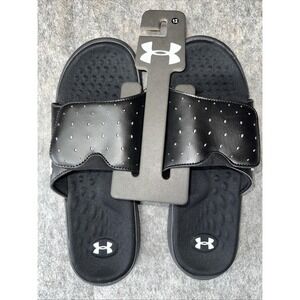 Under Armour Women's Ignite Pro‎ Slides Size 12 Black/White Adjustable Strap-NEW